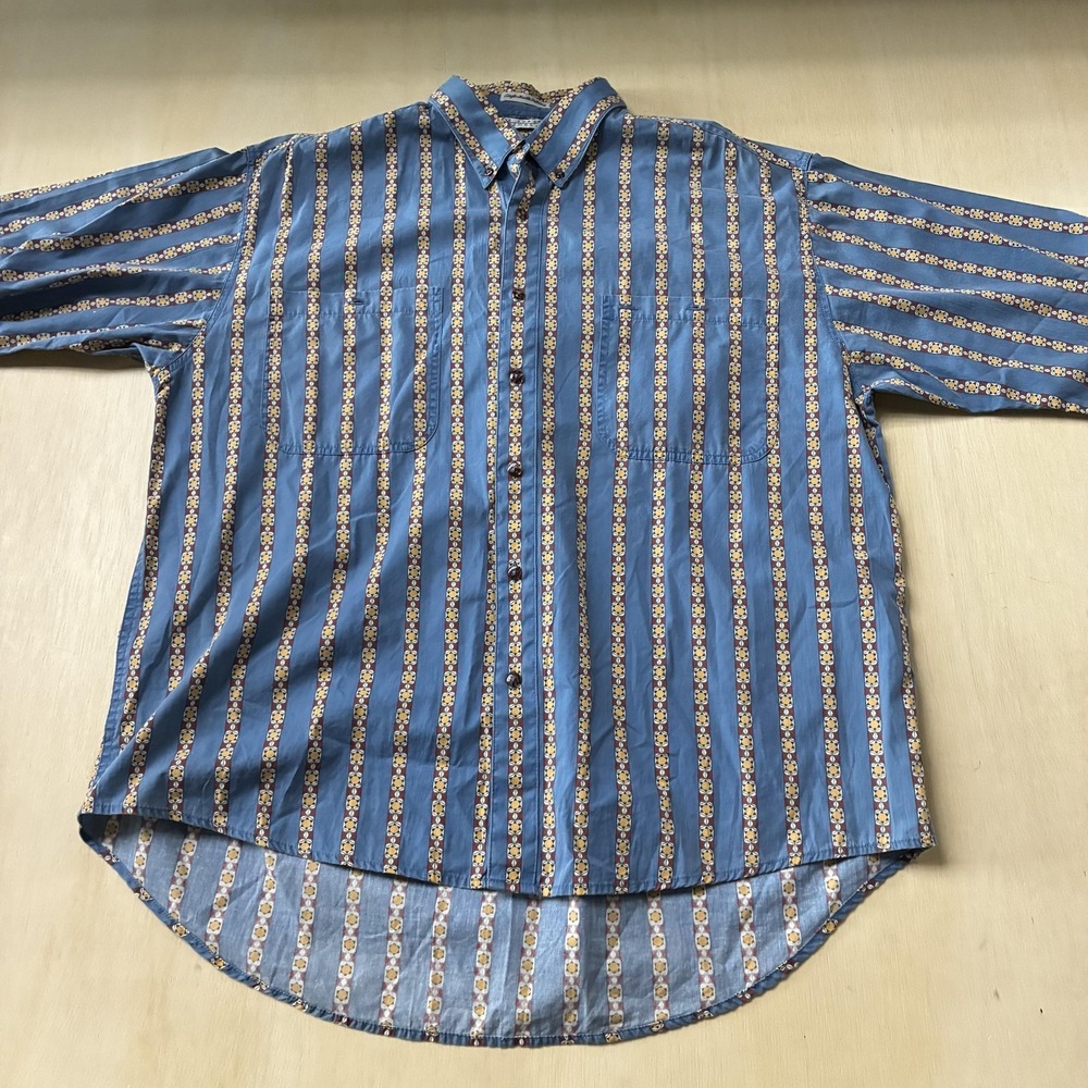 Vintage The Apparel Zone Shirt Mens XL Blue Striped Short Sleeve Button Up